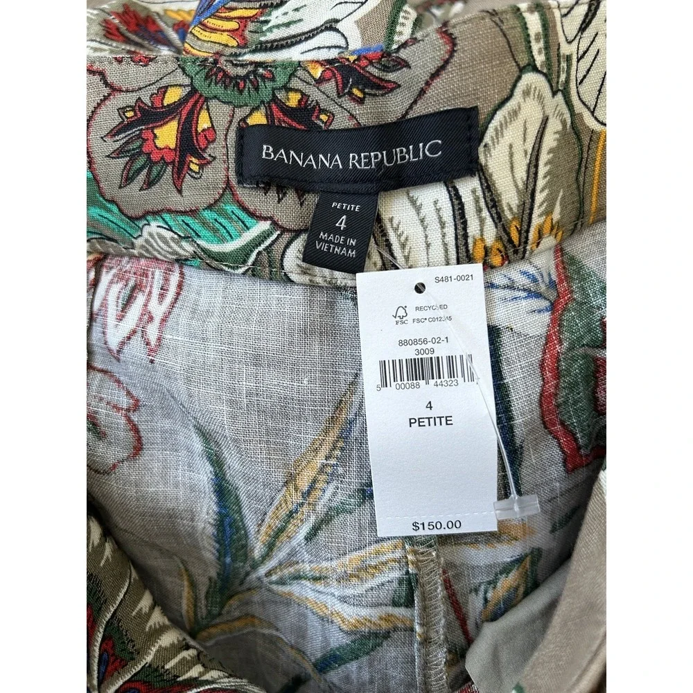 NWT BANANA REPUBLIC Meridian Boho Vintage Floral Wide‎ Leg Linen Pants Sz 4P